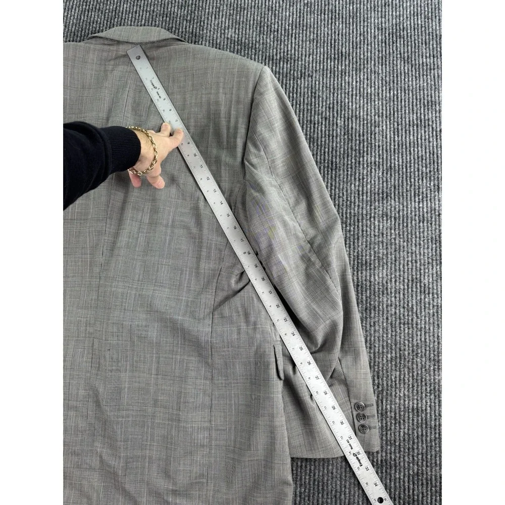 Vintage Coppley Suit 44R Gray Wool Plaid Designer Union Made Pleated Pants 38x29